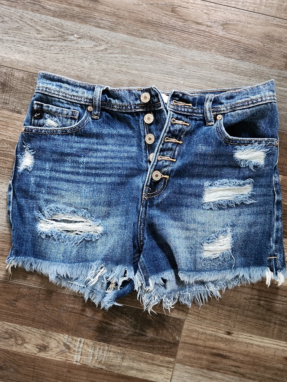 KanCan Distressed Button-Fly Denim Shorts - Blue